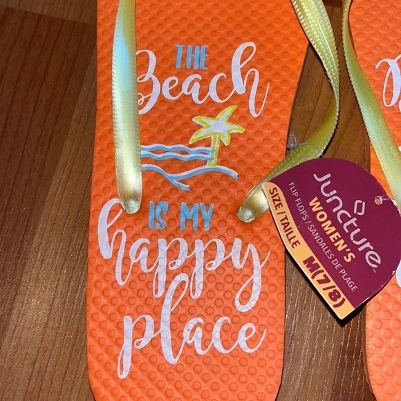 Juncture women’s The Beach is my Happy Place Rubber FlipFlops Orange Size 7/8 - Picture 3 of 5